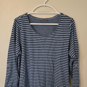 J. Jill | Blue Striped 3/4 Roll Tab Sleeves Top Size 2X